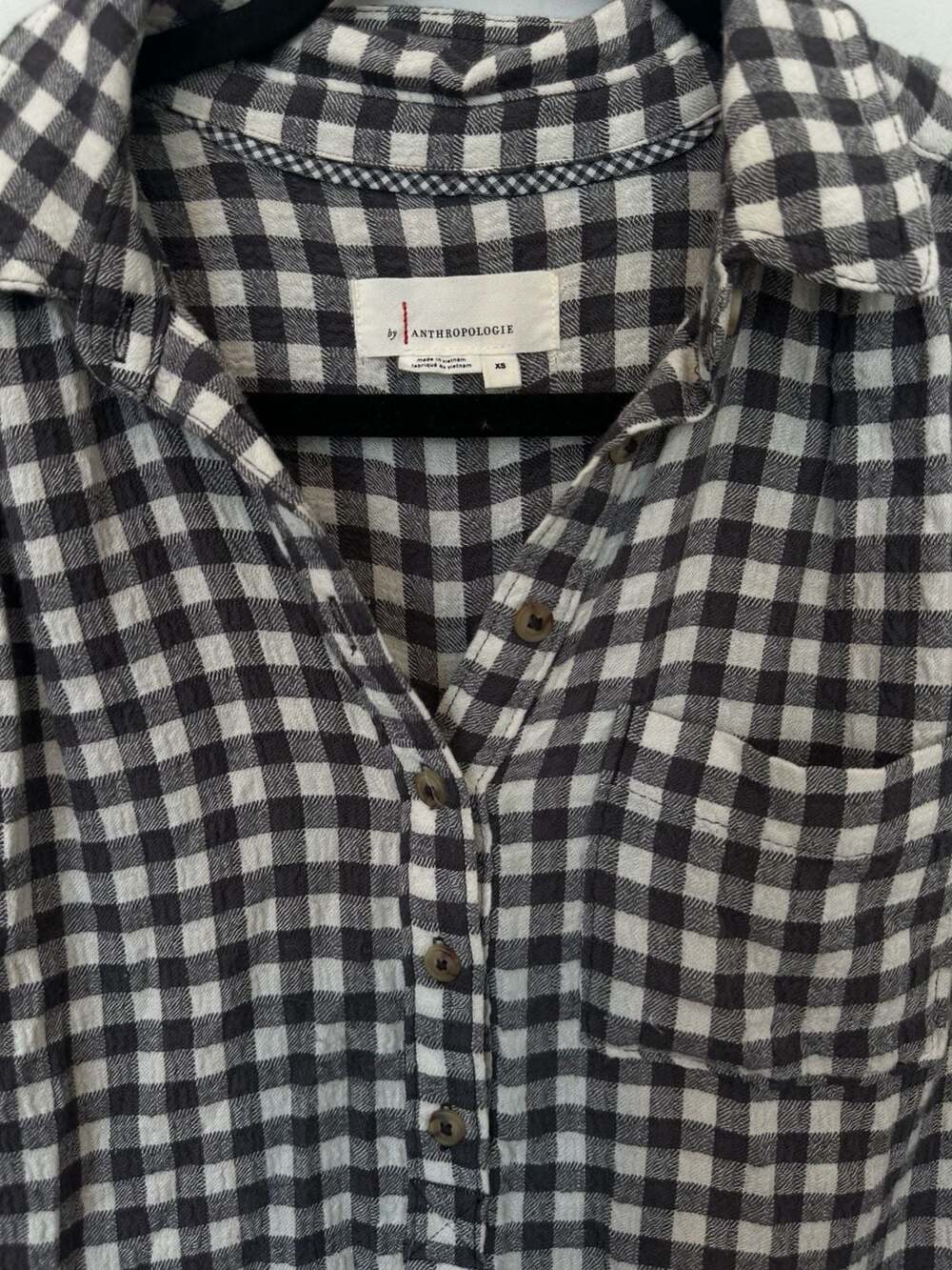 By Anthropologie Isadora Button-Back Tunic Size XS oversized Black Gingham Plaid